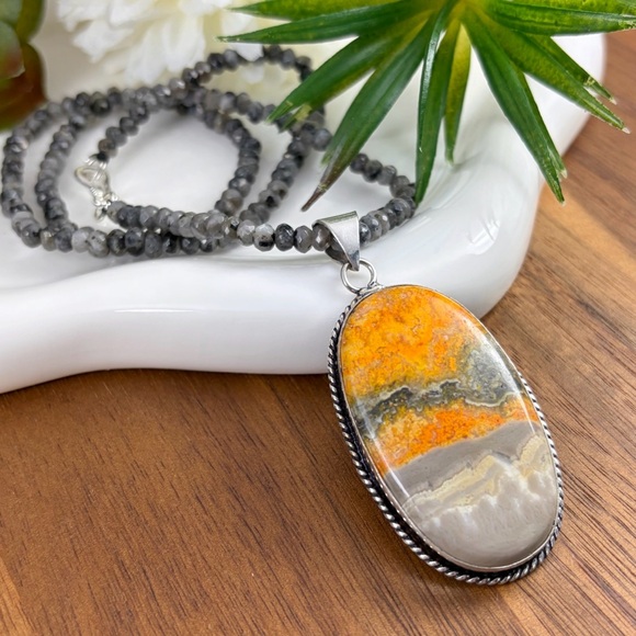 Bumble Bee Bumblebee Jasper Pendant Moonstone Necklace New Sterling Silver 925 - Picture 1 of 7